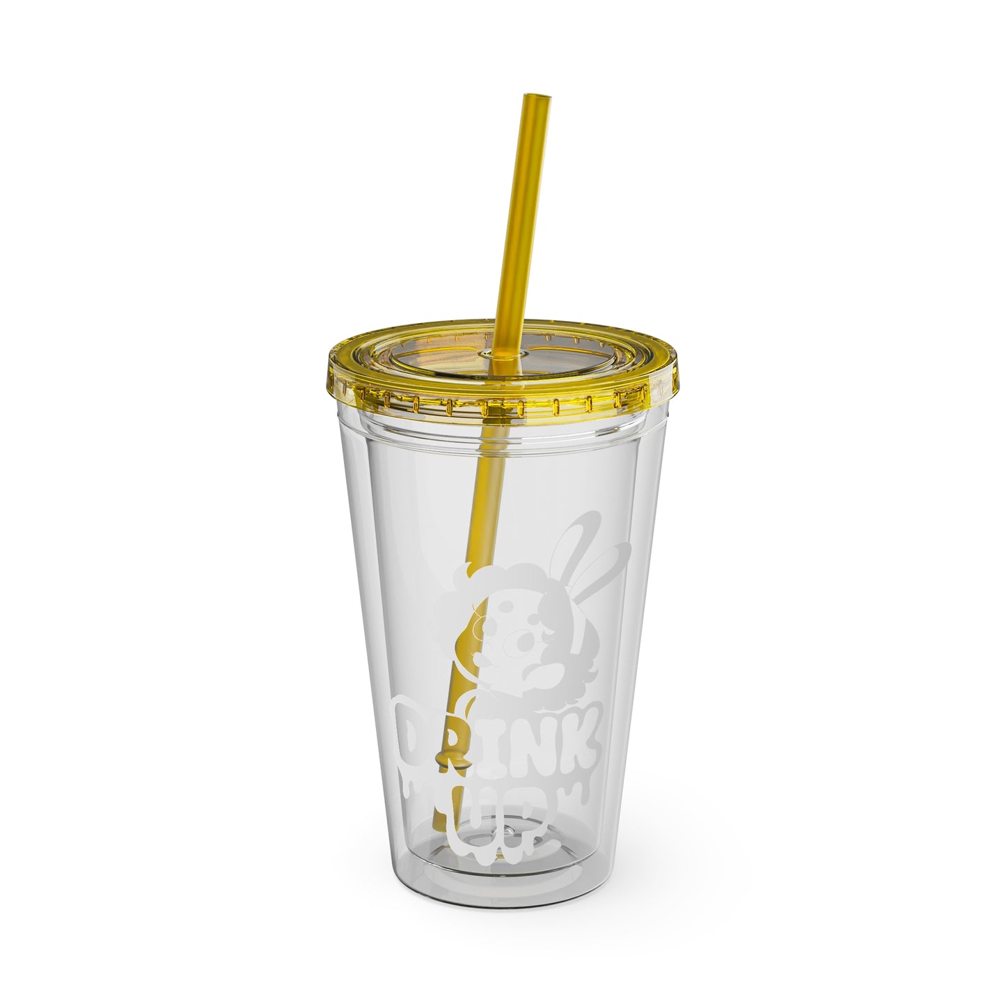 Tumbler with Straw, Drink Up, Cute Girl Drawing, 16oz