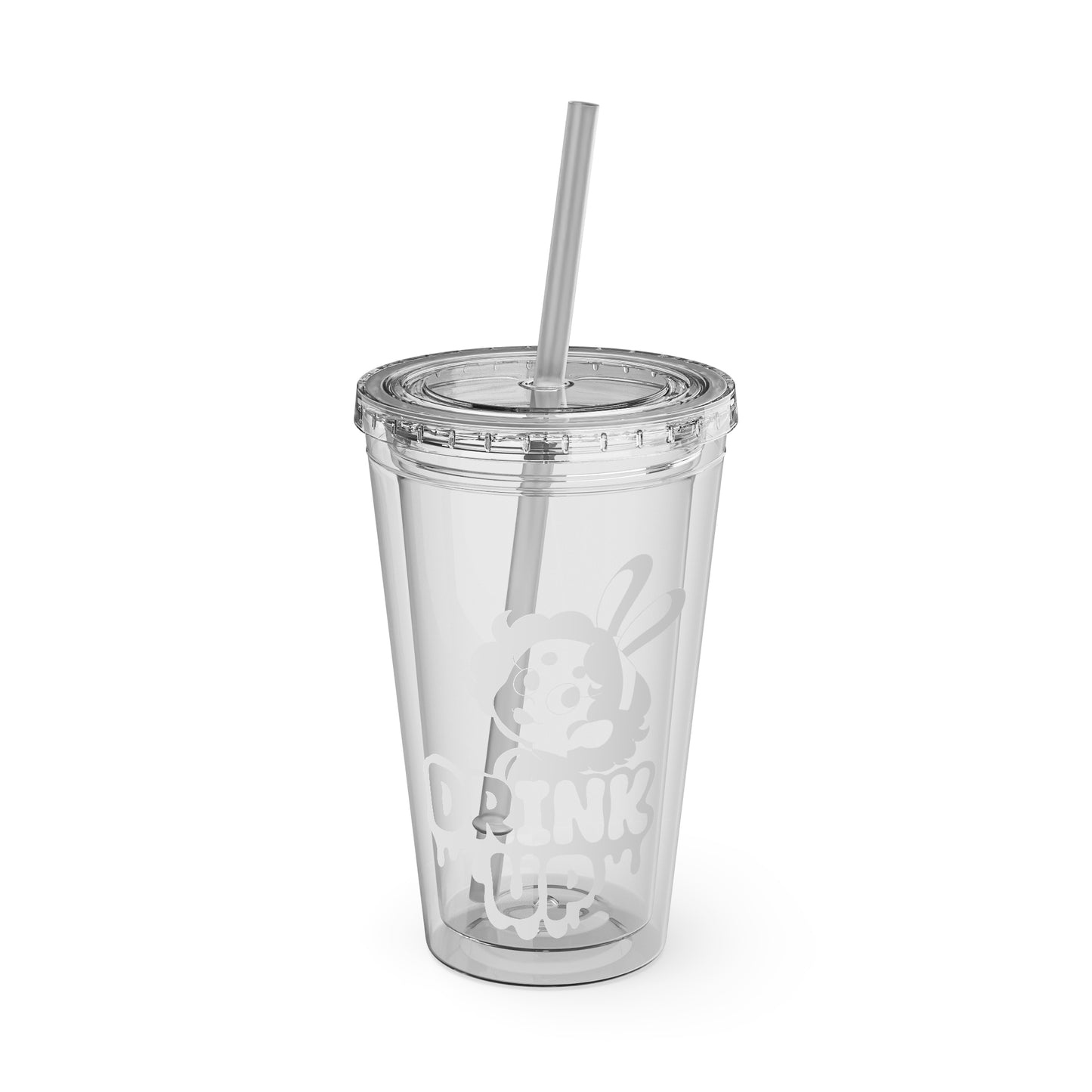 Tumbler with Straw, Drink Up, Cute Girl Drawing, 16oz