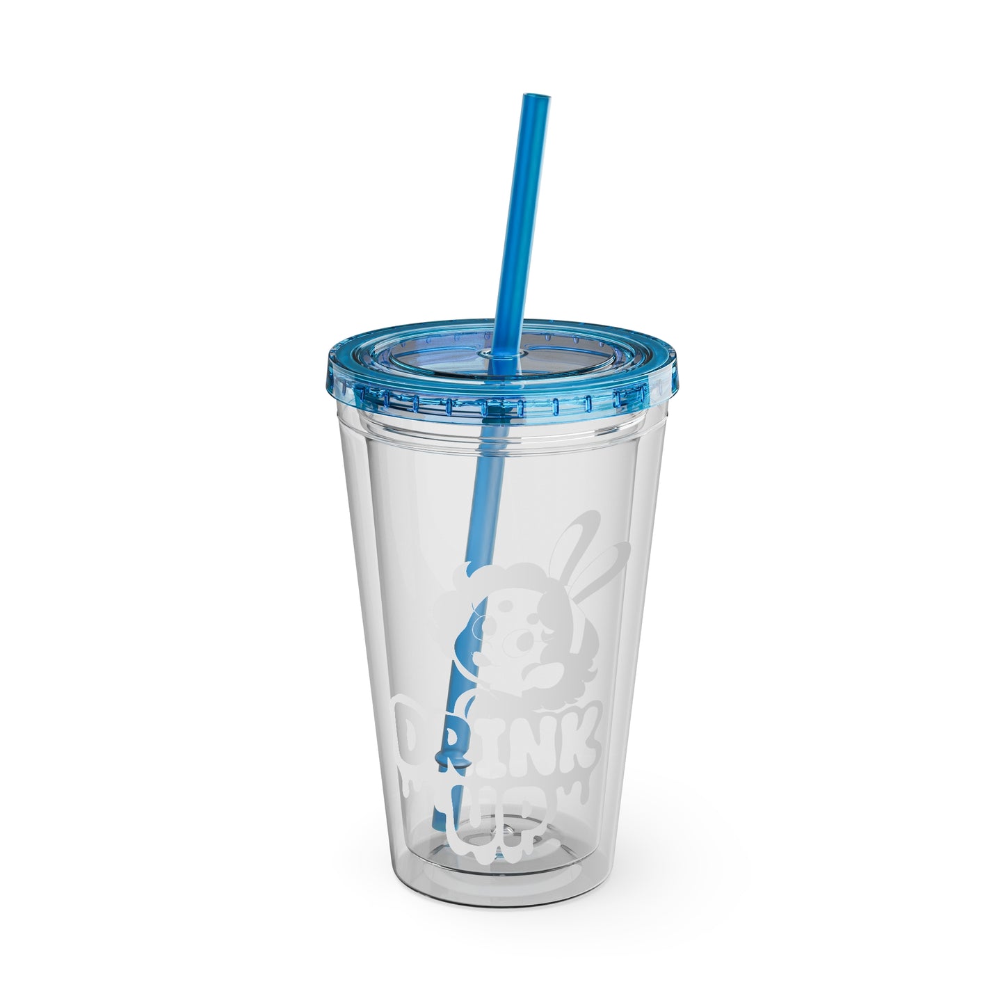 Tumbler with Straw, Drink Up, Cute Girl Drawing, 16oz