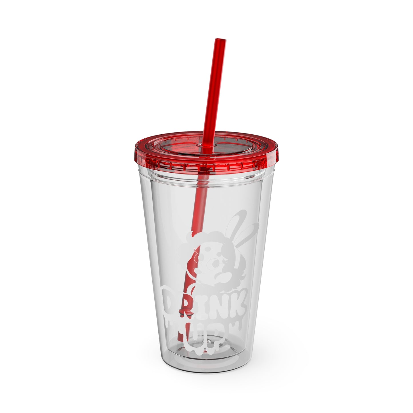 Tumbler with Straw, Drink Up, Cute Girl Drawing, 16oz