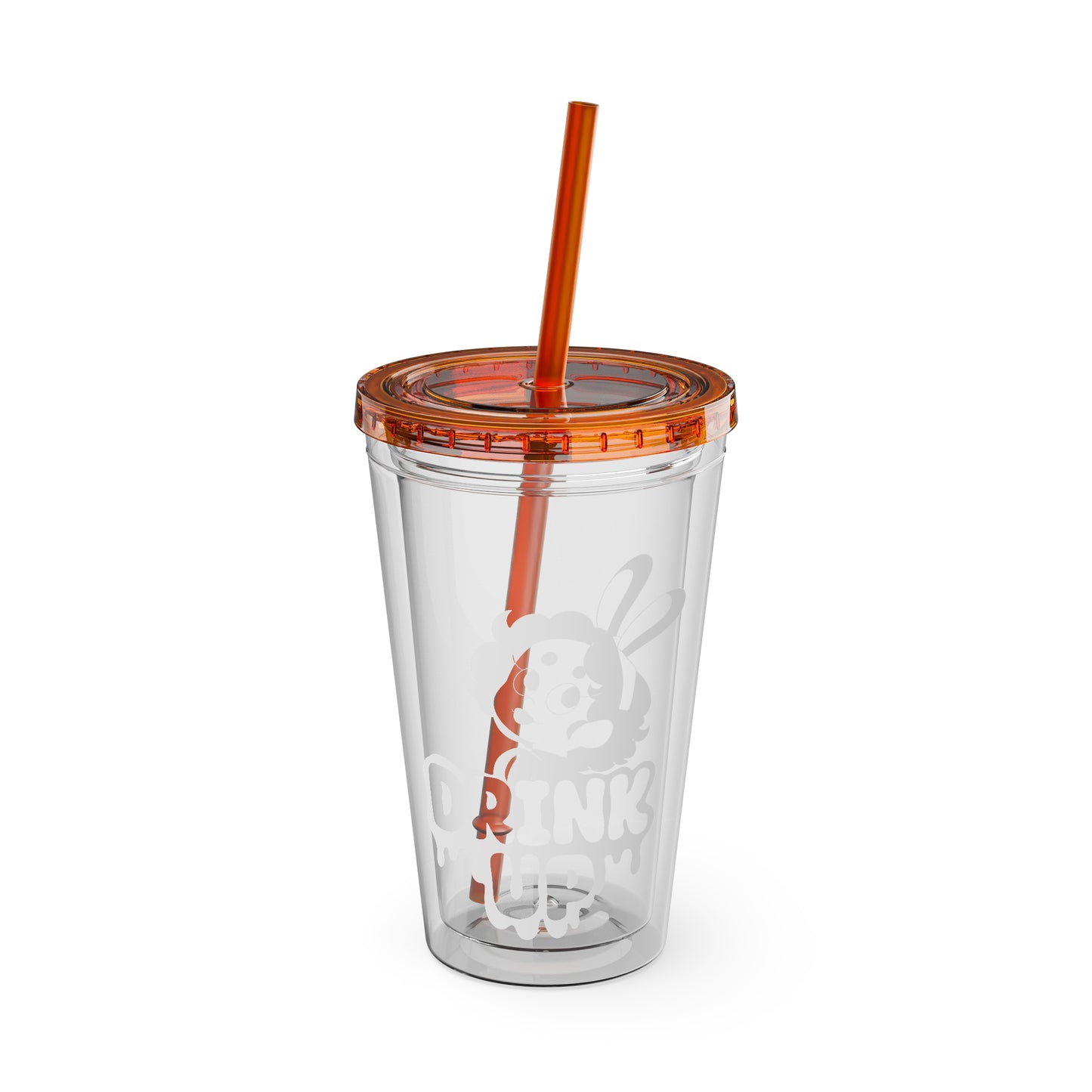 Tumbler with Straw, Drink Up, Cute Girl Drawing, 16oz